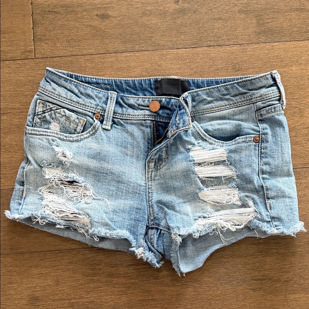 Buckle Light Blue Distressed Jean Shorts
